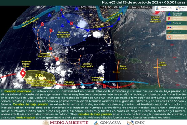 LLUVIAS PUNTUALES INTENSAS EN ZONAS DE SONORA, SINALOA Y JALISCO