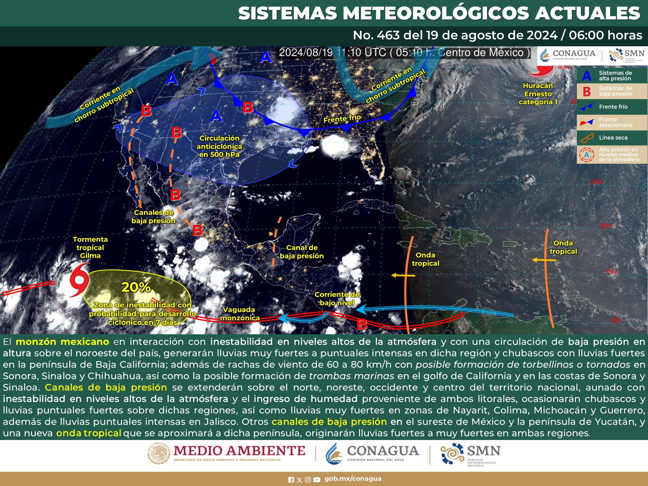 LLUVIAS PUNTUALES INTENSAS EN ZONAS DE SONORA, SINALOA Y JALISCO