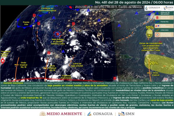 LLUVIAS EN GUERRERO, JALISCO, COLIMA, MICHOACÁN, ESTADO DE MÉXICO, CIUDAD DE MÉXICO, MORELOS, PUEBLA, VERACRUZ Y OAXACA