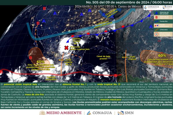 SE PRONOSTICAN LLUVIAS PUNTUALES TORRENCIALES EN TAMAULIPAS Y VERACRUZ Y LLUVIAS PUNTUALES INTENSAS EN NUEVO LEÓN, PUEBLA, GUERRERO, OAXACA Y CHIAPAS