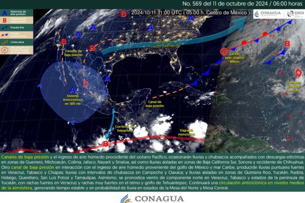 SE PRONOSTICAN LLUVIAS PUNTUALES FUERTES EN VERACRUZ, TABASCO Y CHIAPAS