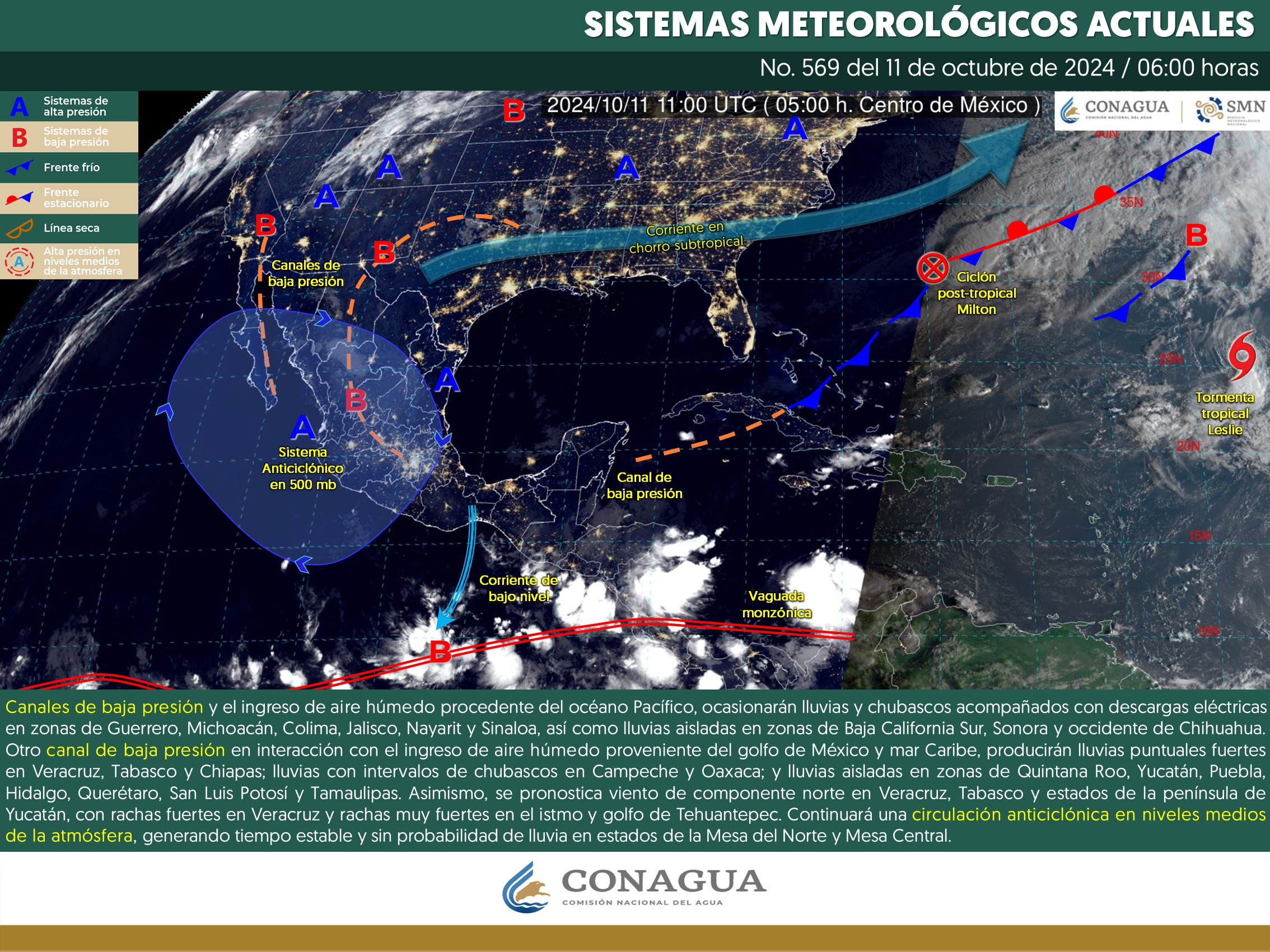 SE PRONOSTICAN LLUVIAS PUNTUALES FUERTES EN VERACRUZ, TABASCO Y CHIAPAS